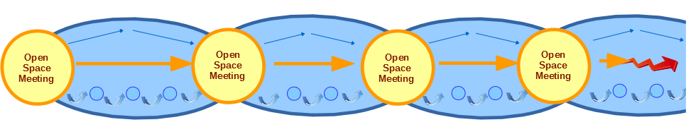 Diagram of periodic Open Space events engaging all in reinvention - Caterfly model